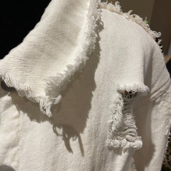 Distressed Denim Jacket with Sequined Details - Picture 16 of 17